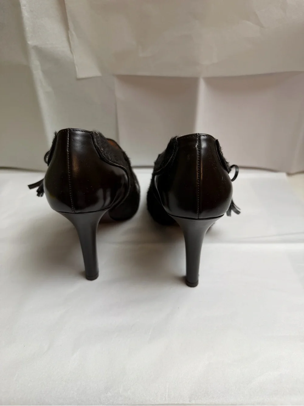 Nanette Lepore brown Fur & Leather Lace-Up Heels